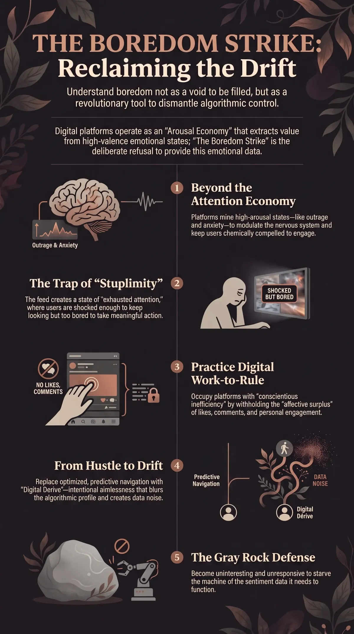 Infographic summarising the article: “The Boredom Strike”