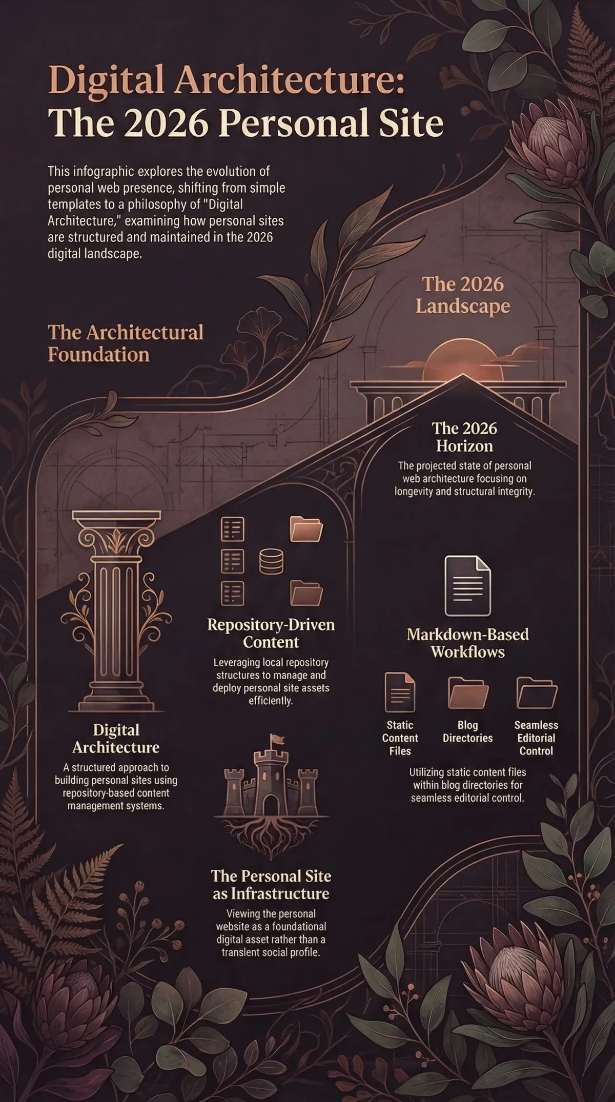 Infographic summarising the article: “Building a Personal Site in 2026”
