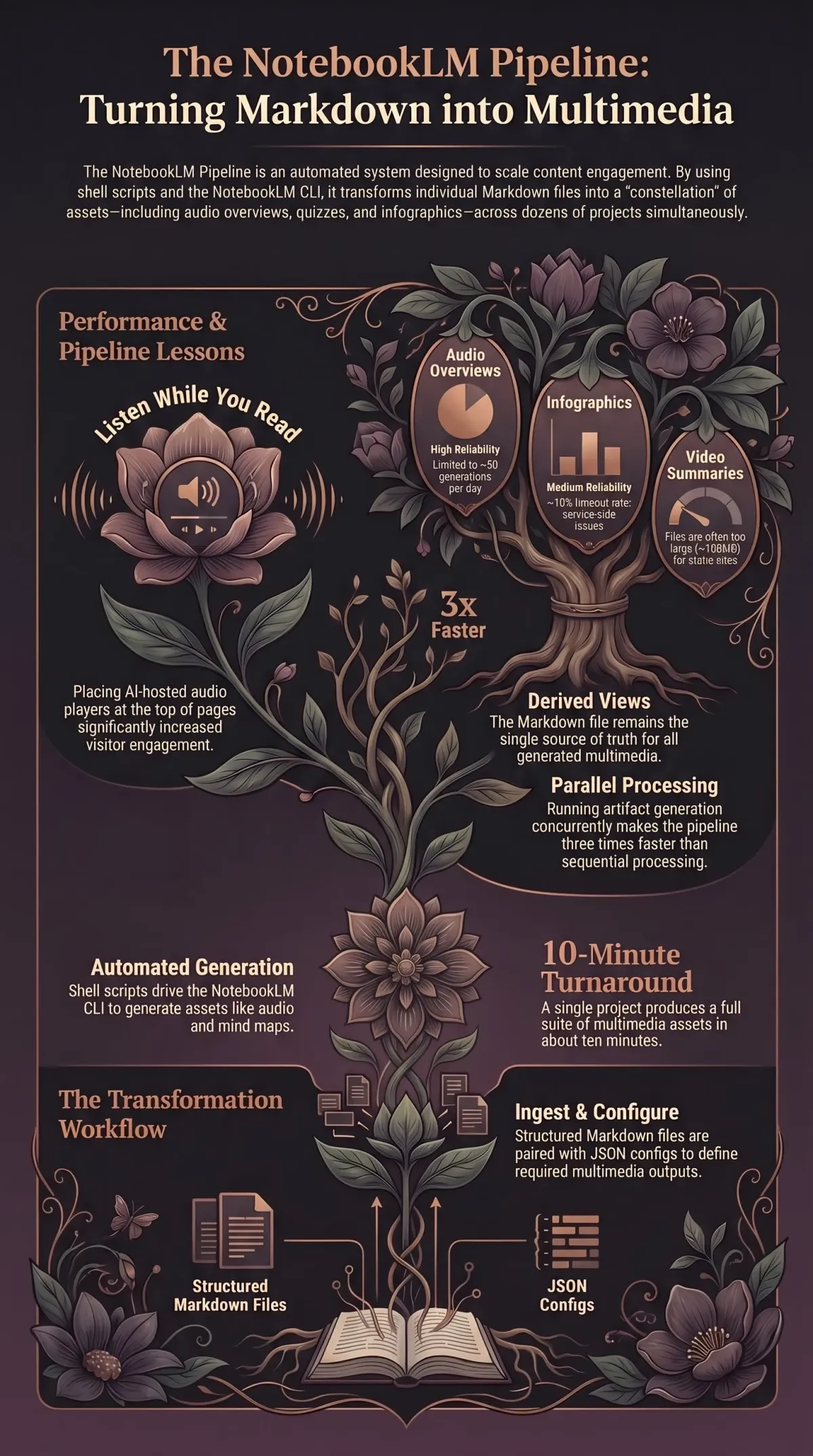 Infographic summarising the article: “The NotebookLM Pipeline”