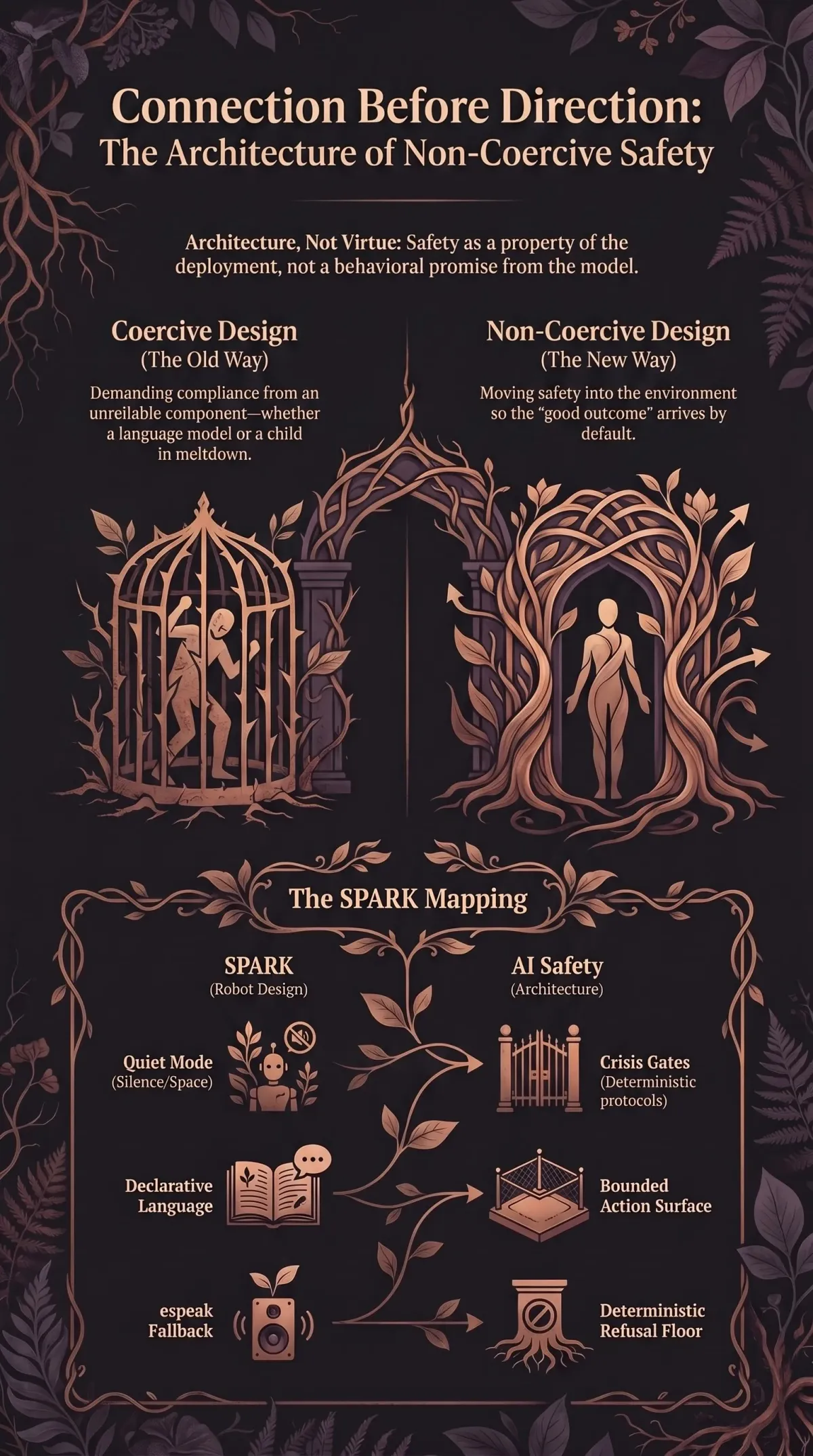 Infographic summarising the article: “Connection Before Direction”