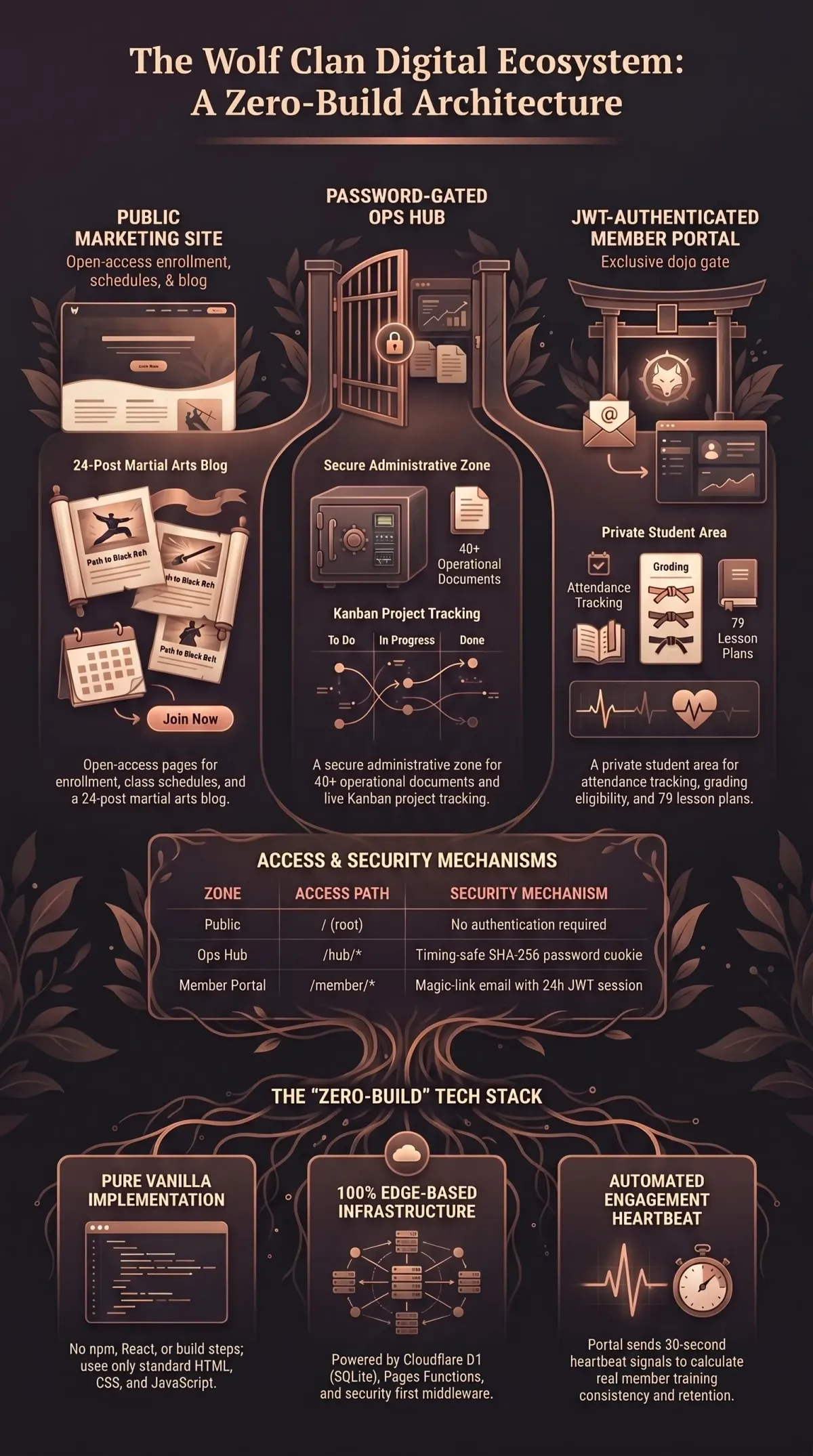 Infographic summarising the project: “Wolf Clan Zen Do Kai Hub”