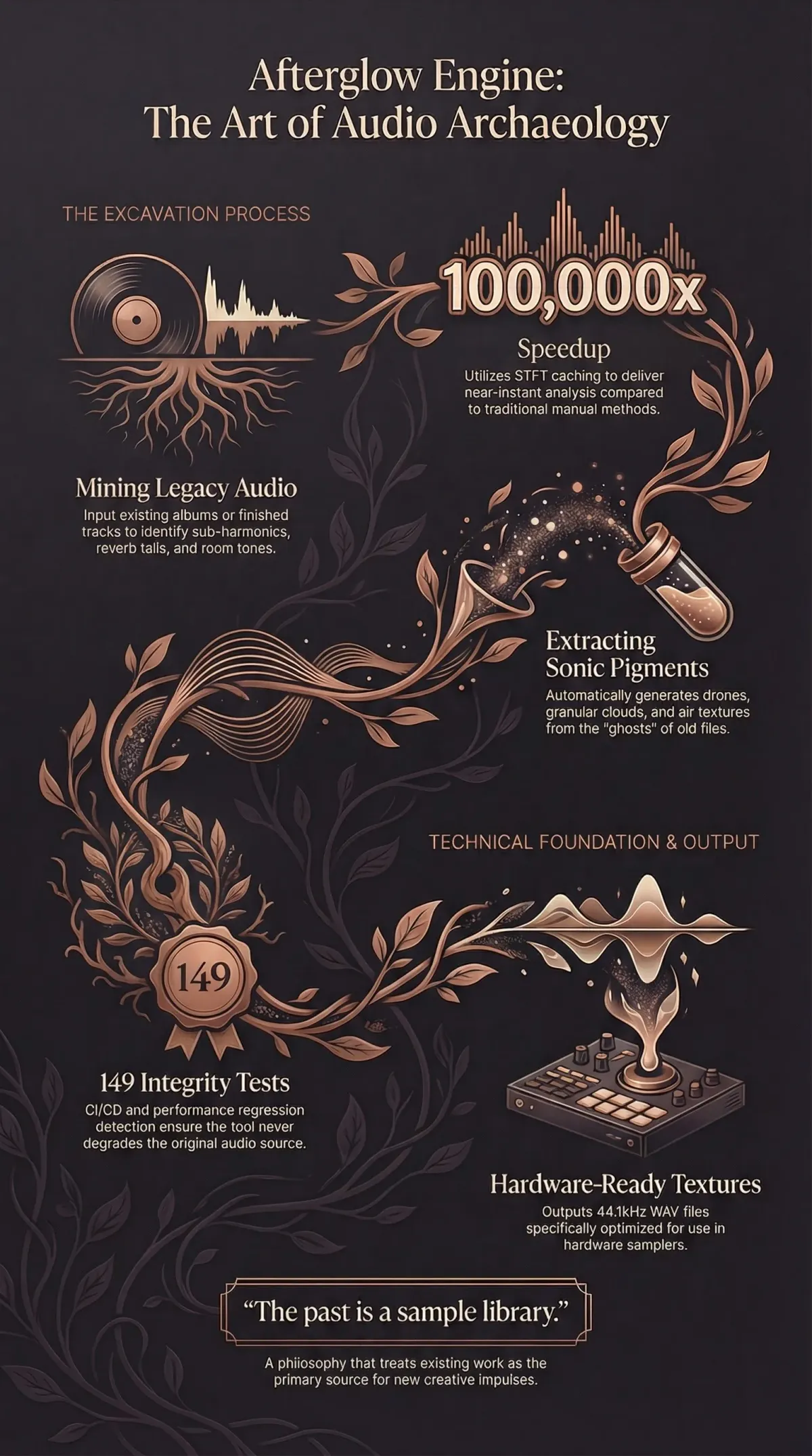 Infographic summarising the project: “Afterglow Engine”