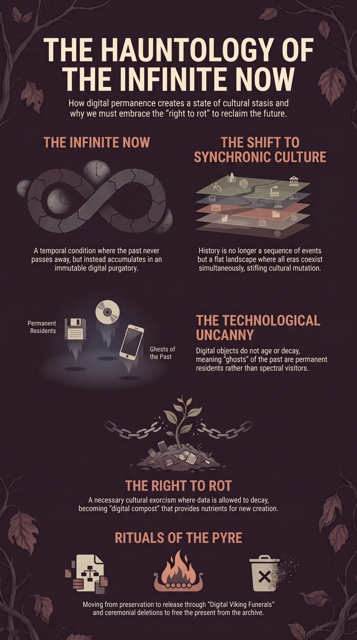 Infographic summarising the article: “The Hauntology of the Infinite Now”
